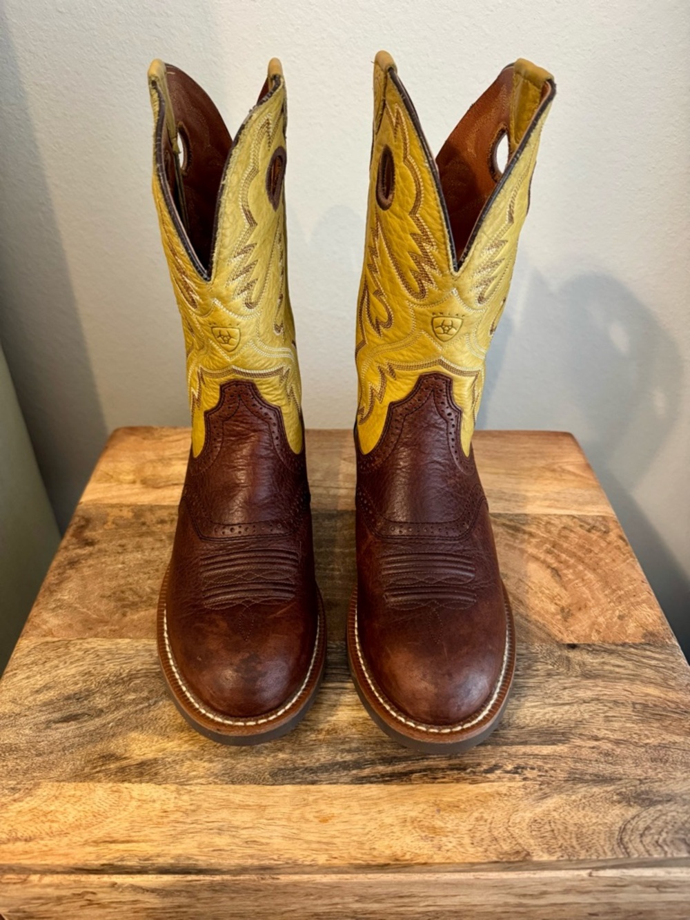 Ariat Brown and Yellow Leather Western Heeled Boots